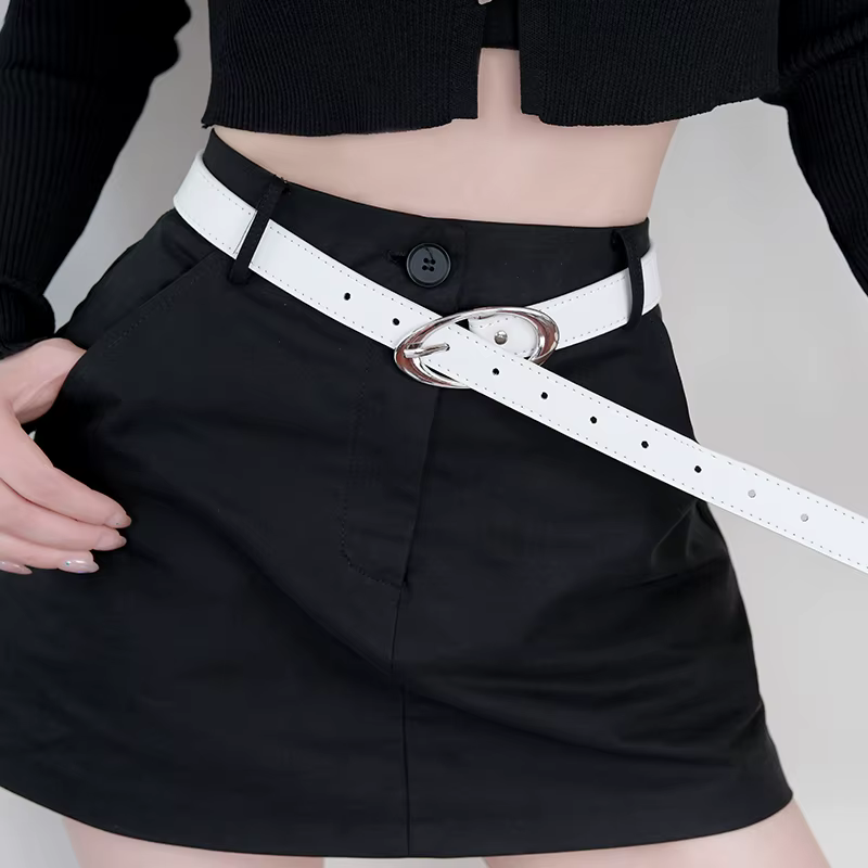 Ceinture à boucle argentée miroir pour femmes