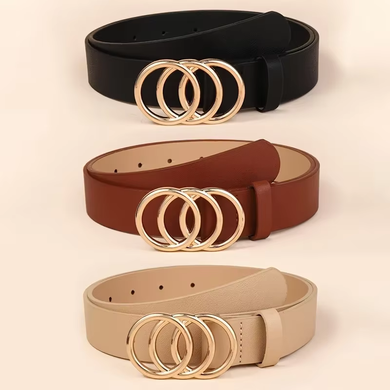 1 pièces doré Triple anneau boucle ceintures Simple couleur unie PU cuir ceinture jean pantalon