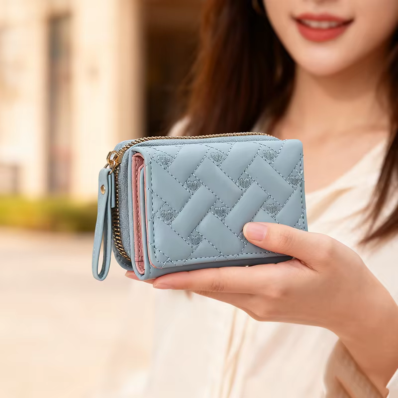 Portefeuille femme pour cuir PU mode brodé amour Tri-fold petit
