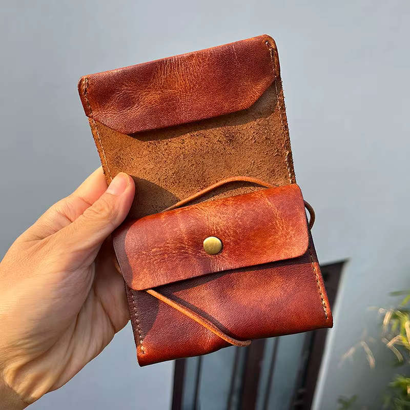 portefeuille homme rétro en cuir véritable pour hommes et femmes, porte-monnaie de détresse Antique avec poche à monnaie, cordon de serrage, porte-monnaie court pour hommes