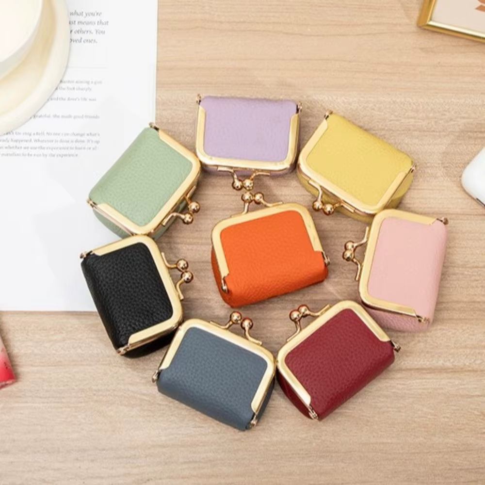 Portefeuille en cuir véritable avec serrure à baiser