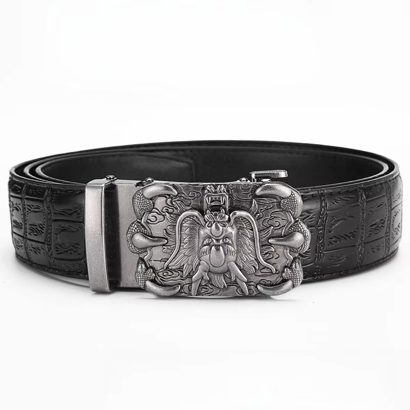Ceinture en cuir véritable pour homme de haute qualité, motif crocodile, boucle chinoise Loong, ceintures pour homme, cadeau parfait pour la fête des pères