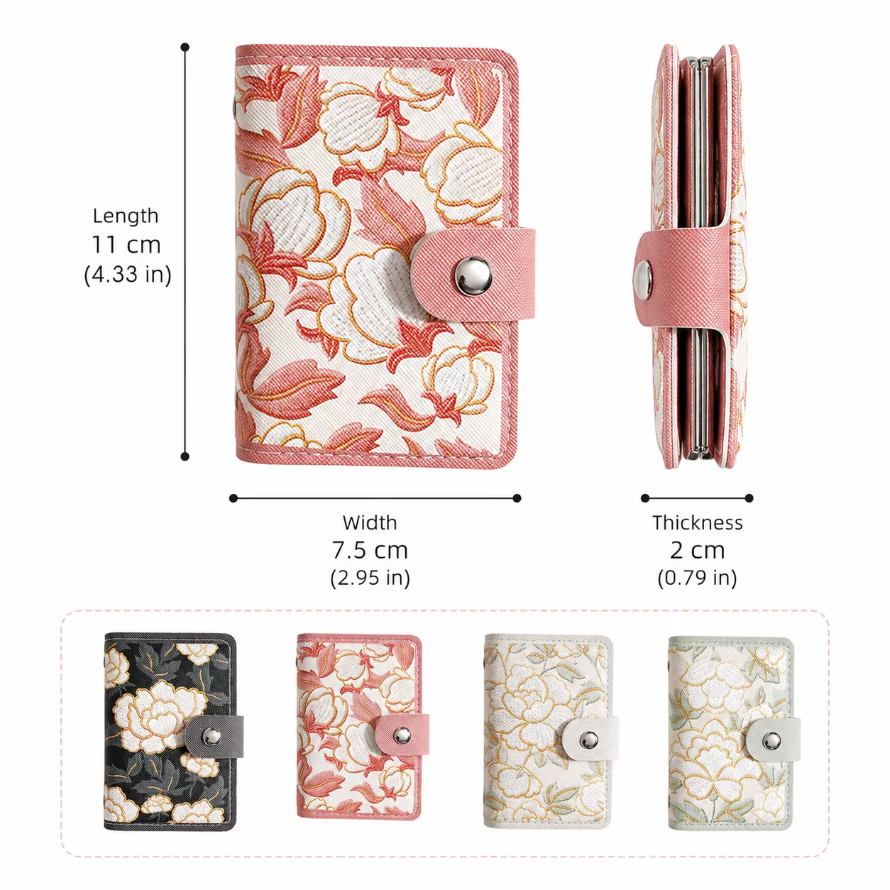 Portefeuille porte-cartes floral pour femme