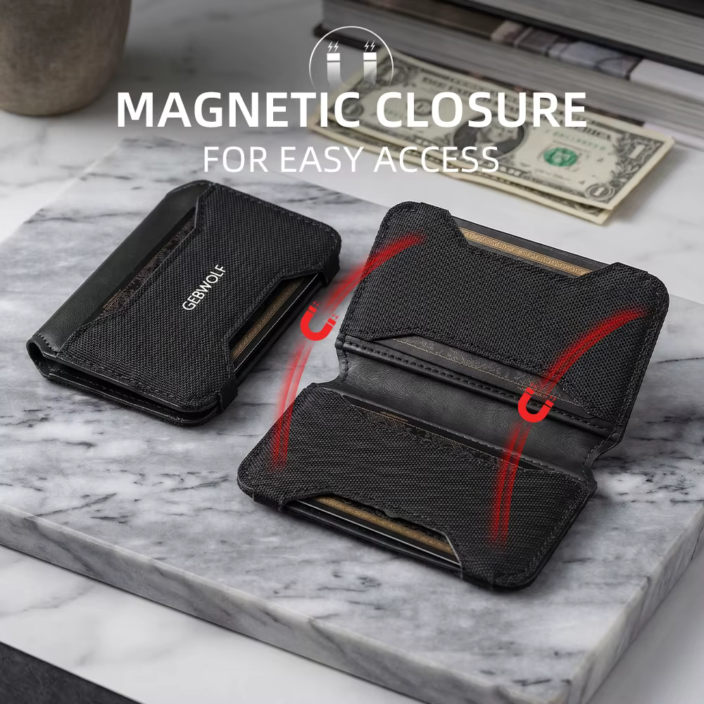 Porte-cartes fin en cuir, petit portefeuille de poche avant avec fermeture magnétique, blocage RFID, étui à cartes minimaliste