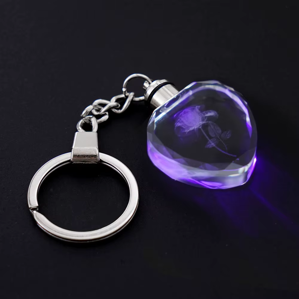 Mode coloré fée Rose fleur motif amour forme cristal strass lumière LED porte-clés amant
