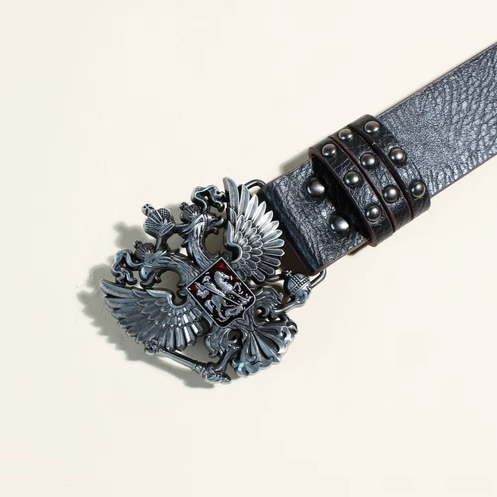 Ceinture en cuir PU de style punk noir avec clous métalliques