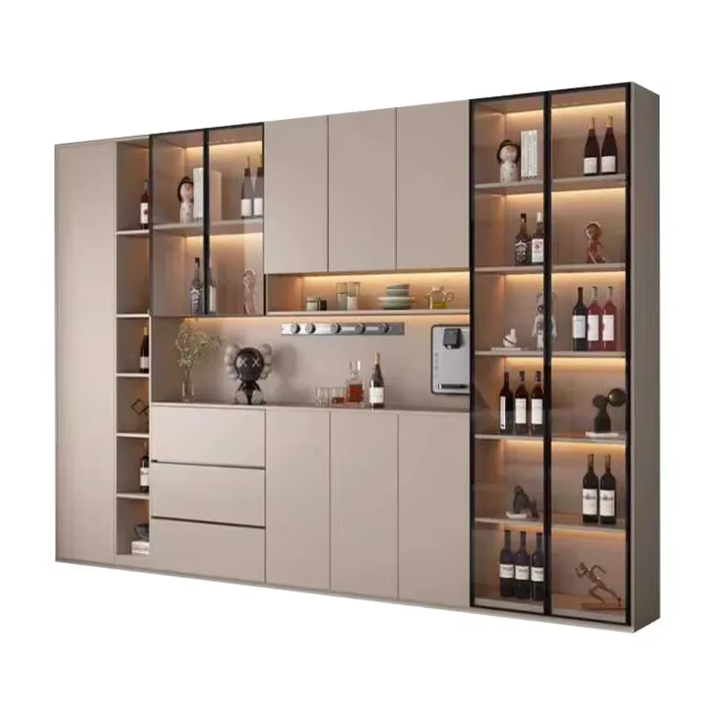 Buffet autoportant avec portes en verre et portes de proximité, grande armoire de cuisine moderne, buffet de rangement de clapier