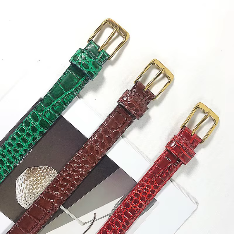 Ceinture fine en cuir véritable pour femme, motif crocodile, simple et polyvalent, décoration avec robe, mode décontractée, bretelles de surintendant, nouveau
