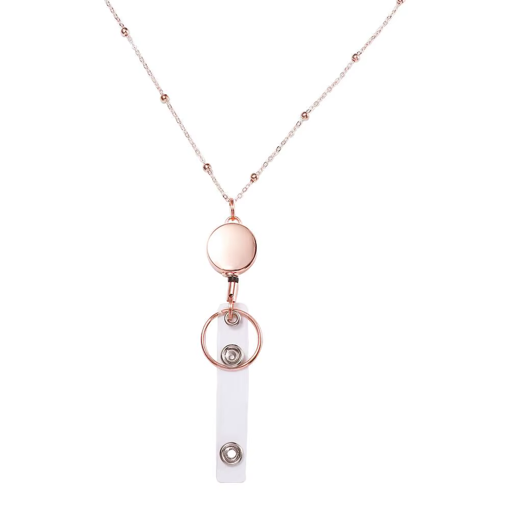 Porte-clés porte-carte d'identité en acier inoxydable, collier porte-badge avec porte-cartes d'identité, enrouleur de badge rétractable, cordon de cou DIY perlé
