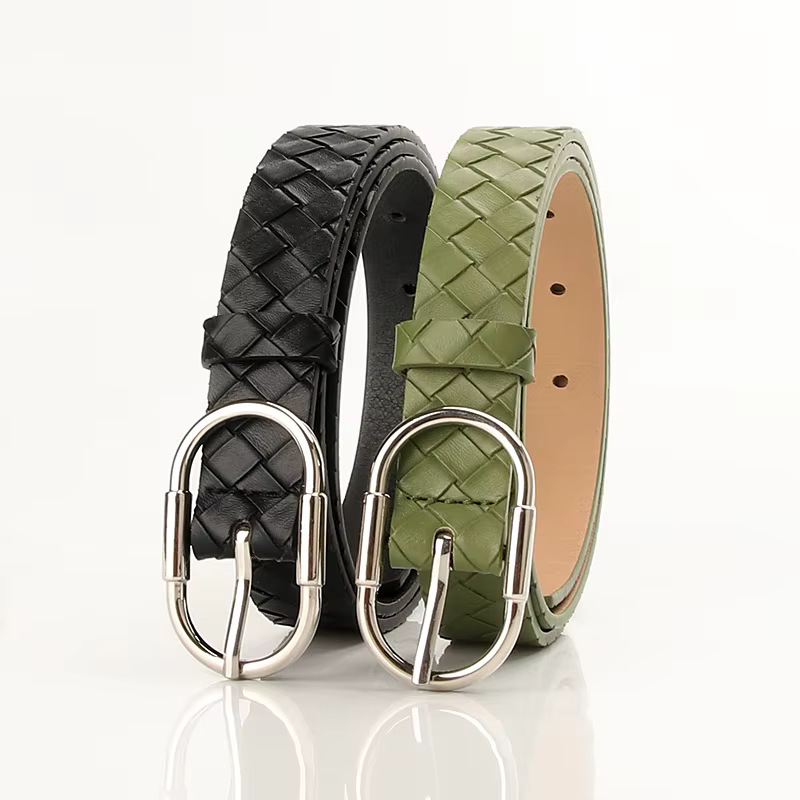 Ceinture en PU tressée tendance et unique pour femmes avec boucle en alliage, ceintures minimalistes tendance pour tous les jours à motifs diamants