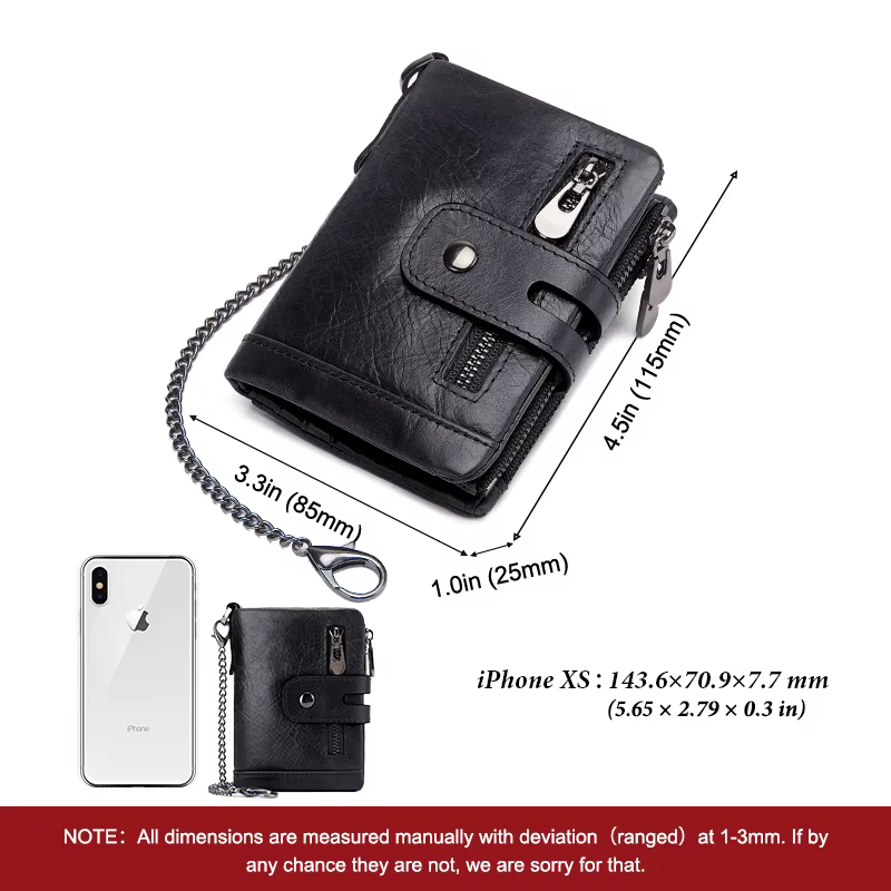 KAVIS portefeuille en cuir véritable pour hommes RFID blocage porte-carte sac à main court Double fermeture éclair monnaie poche mâle à deux volets chaîne Billetera