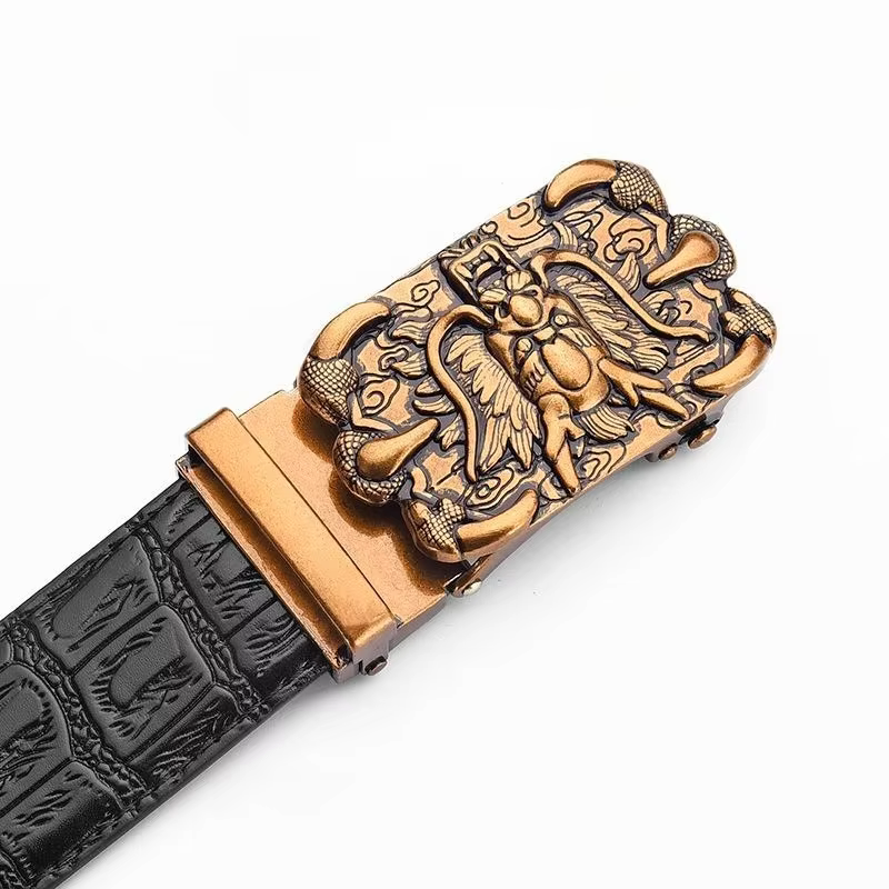 Ceinture en cuir véritable pour homme de haute qualité, motif crocodile, boucle chinoise Loong, ceintures pour homme, cadeau parfait pour la fête des pères