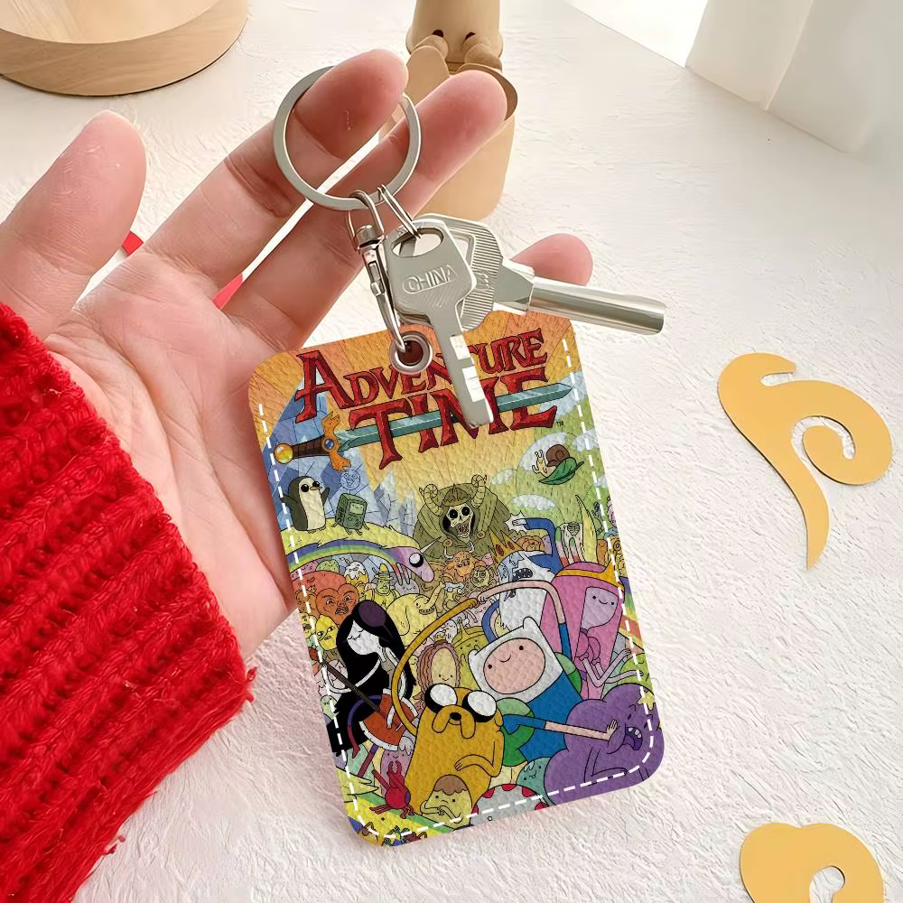Étui à cartes en cuir élégant avec porte-clés, portefeuille léger pour le transport quotidien, dessin animé, aventure, T-Time, film classique