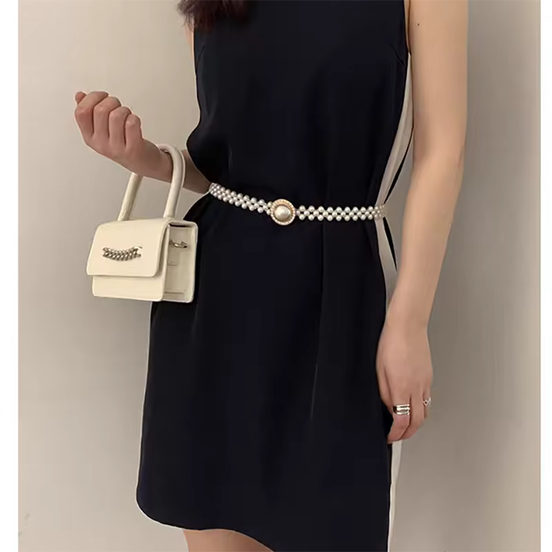 Ceinture Élastique Élégante pour Femme avec Chaîne de Perles