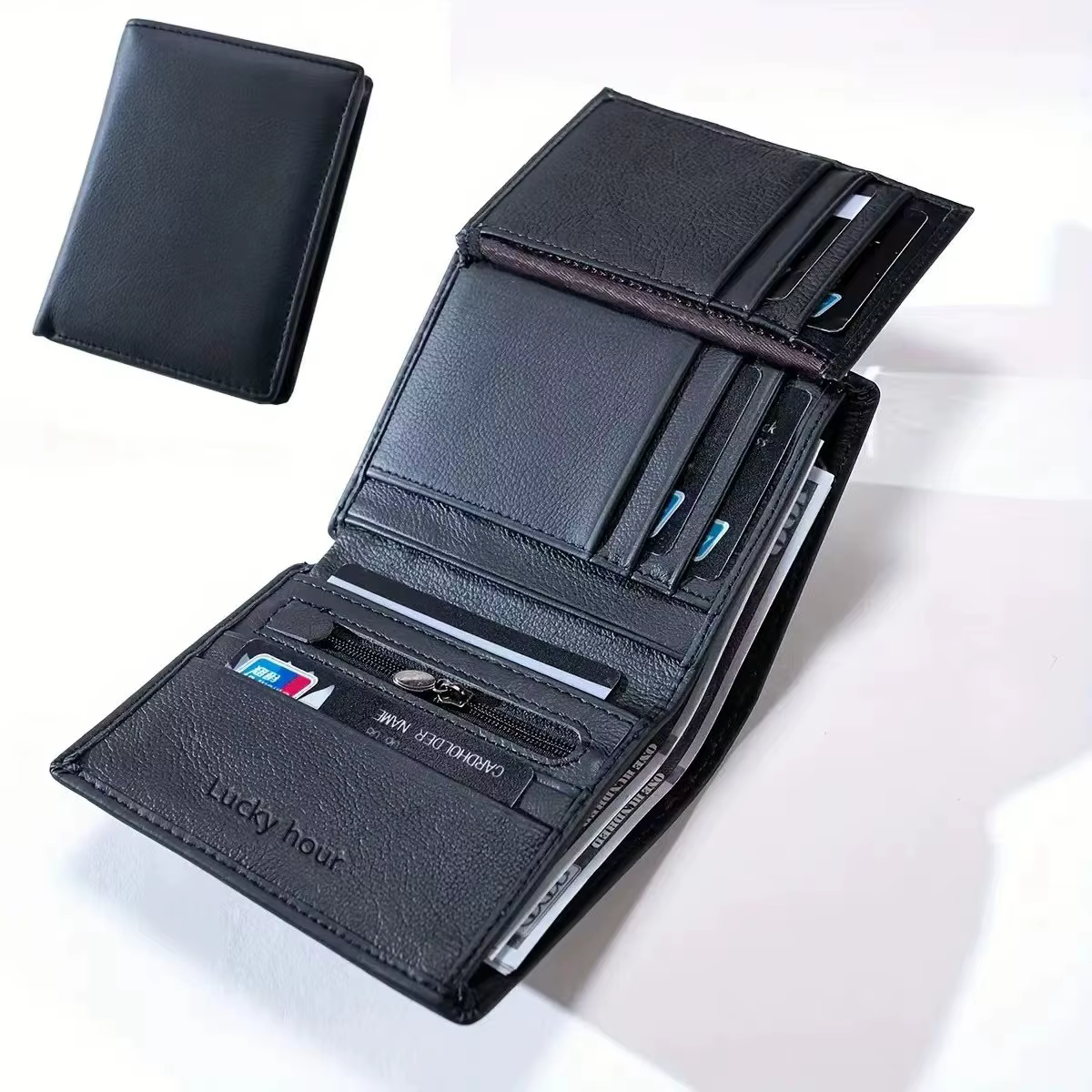 Portefeuille pour hommes en cuir véritable à fente multi-cartes, design compact minimaliste, portefeuille léger et portable, simple et pratique