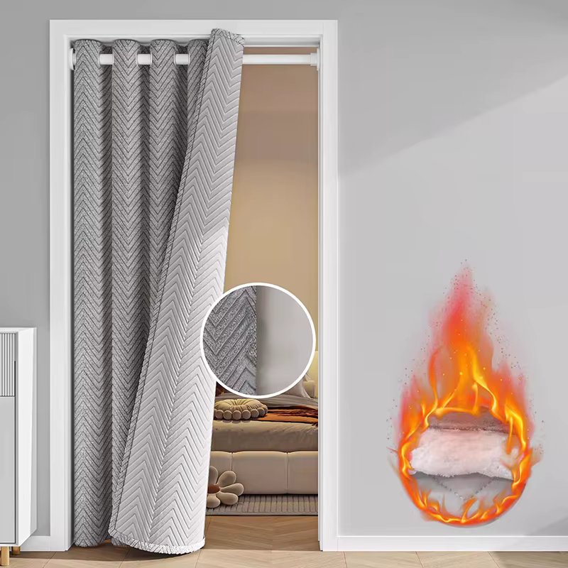 Rideau de porte isolé avec motif Chevron gris, rideau de barrière thermique pour la séparation des pièces, réduit les coûts de chauffage AC, Soundpro