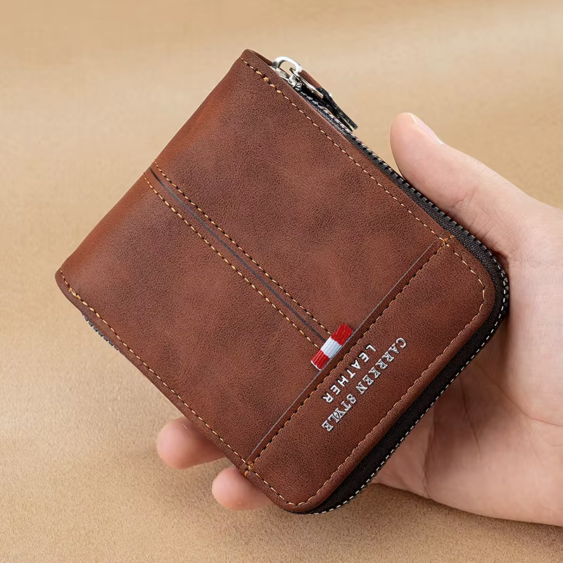Portefeuille vintage pour hommes – Étui porte-monnaie et porte-cartes à fermeture éclair