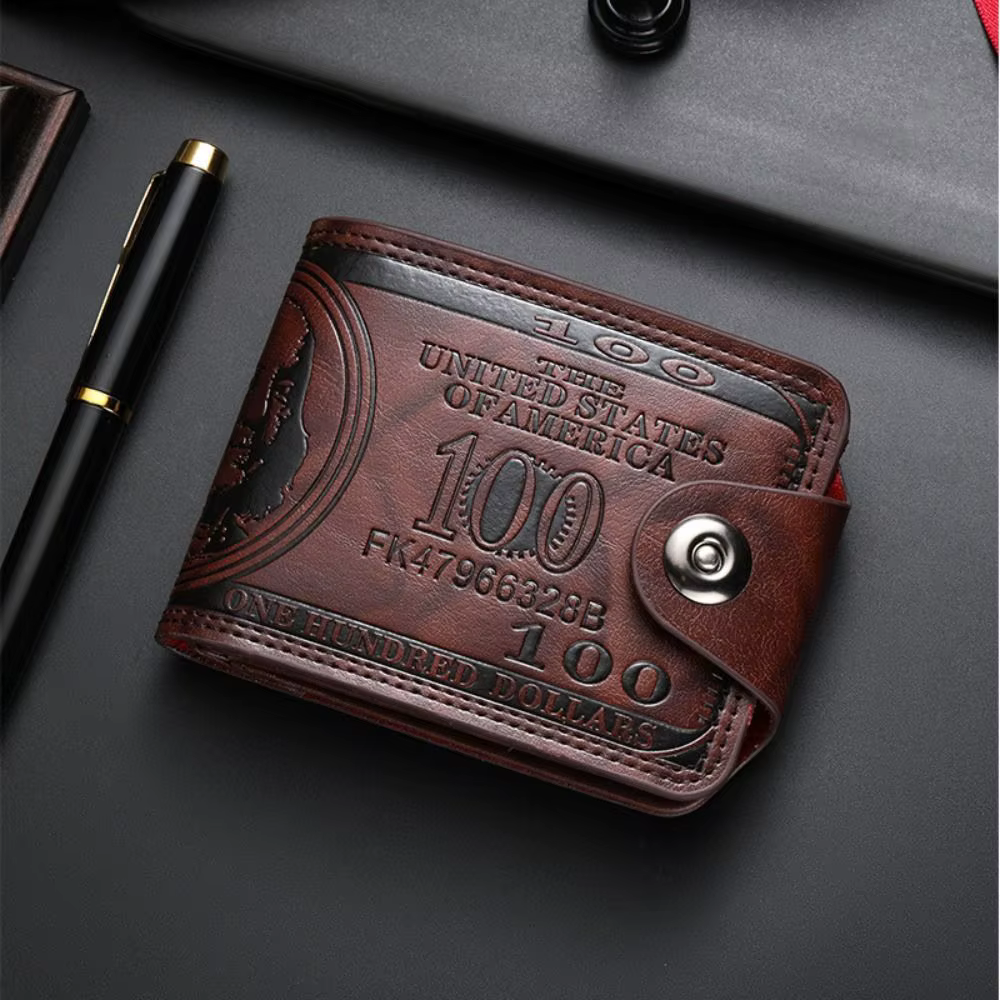 Portefeuilles Vintage à motif de 100 dollars américains pour hommes, porte-cartes à fermeture éclair, portefeuille multifonctionnel en cuir, usage quotidien