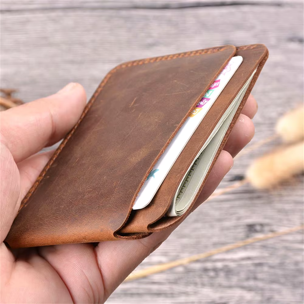 AIGUONIU portefeuille de cartes en cuir véritable pleine fleur Style Vintage Crazy Horse poche avant portefeuilles