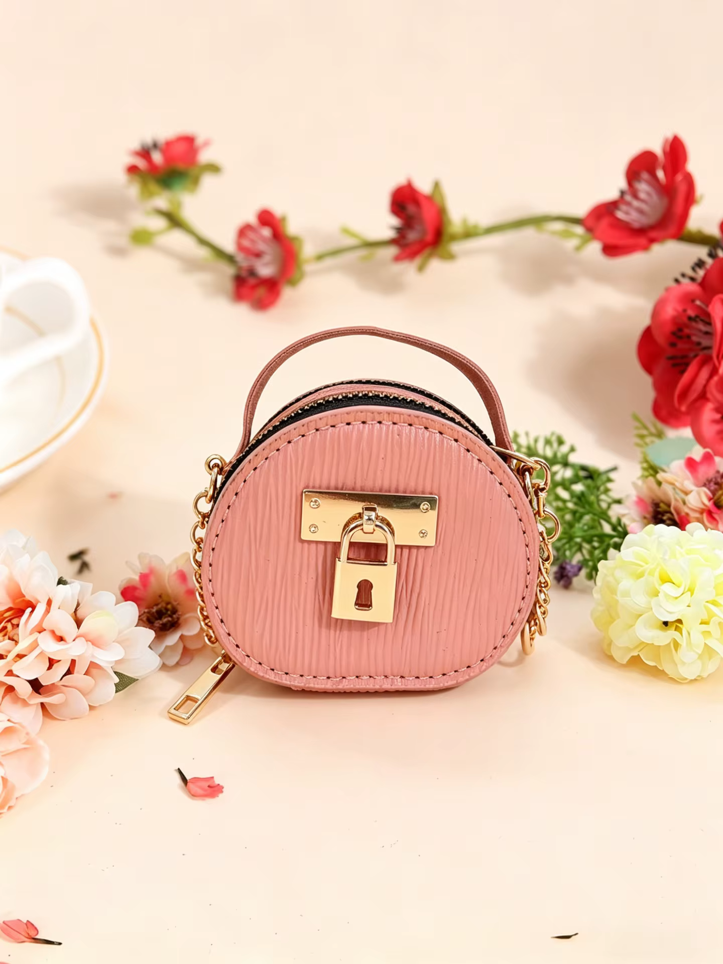 Mini sac de rangement en cuir de luxe avec porte-clés