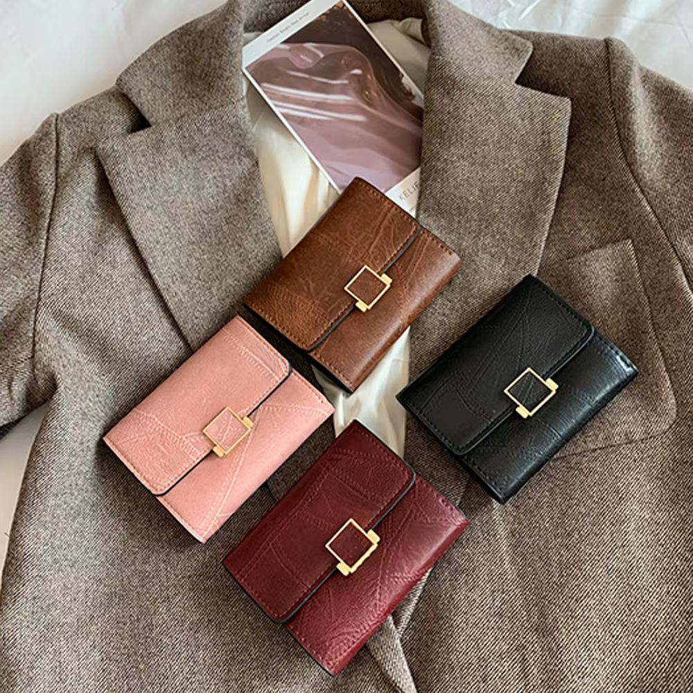 Portefeuille court en cuir vintage pour femme, petit sac à main, mini porte-cartes multi-cartes, porte-monnaie, pochette multifonctionnelle, mode féminine