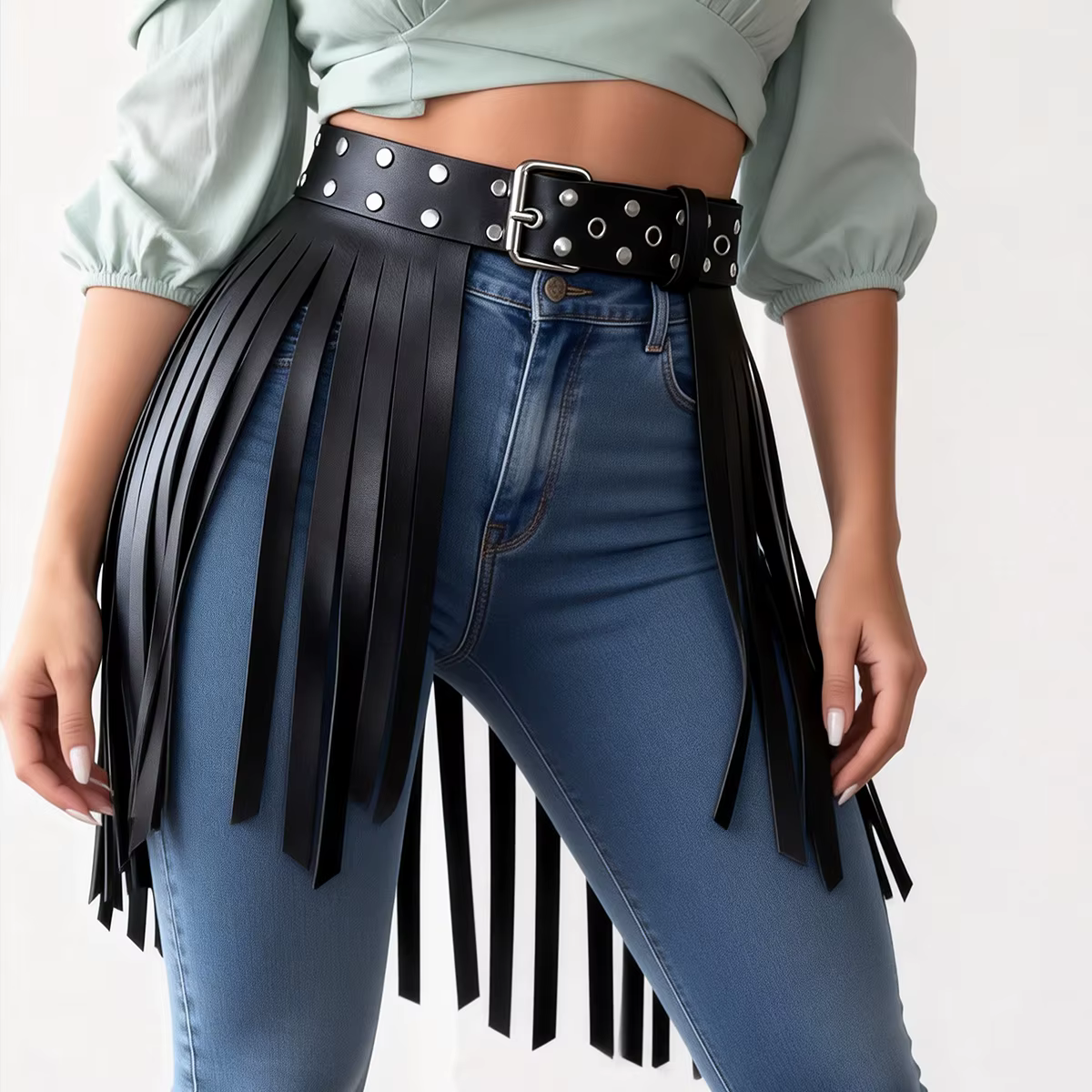Ceinture en cuir à franges pour femmes
