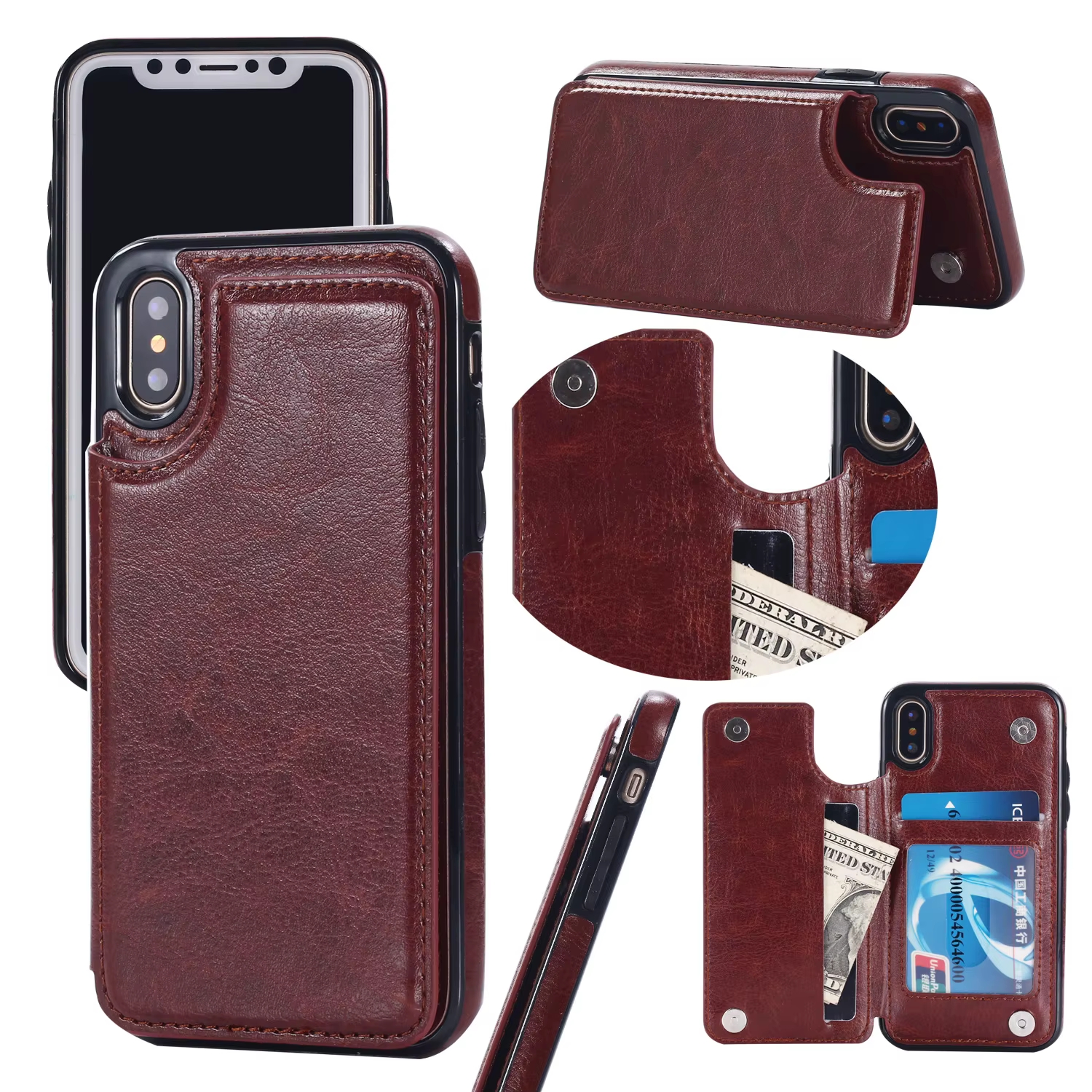 Coque de téléphone portefeuille antichoc en cuir