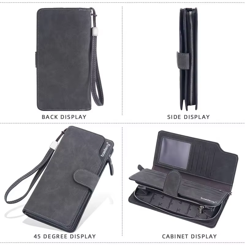 Baellerry Vintage hommes Long portefeuille sac à main nom gravure grande capacité mâle porte-monnaie avec moraillon porte-carte pinces à billets