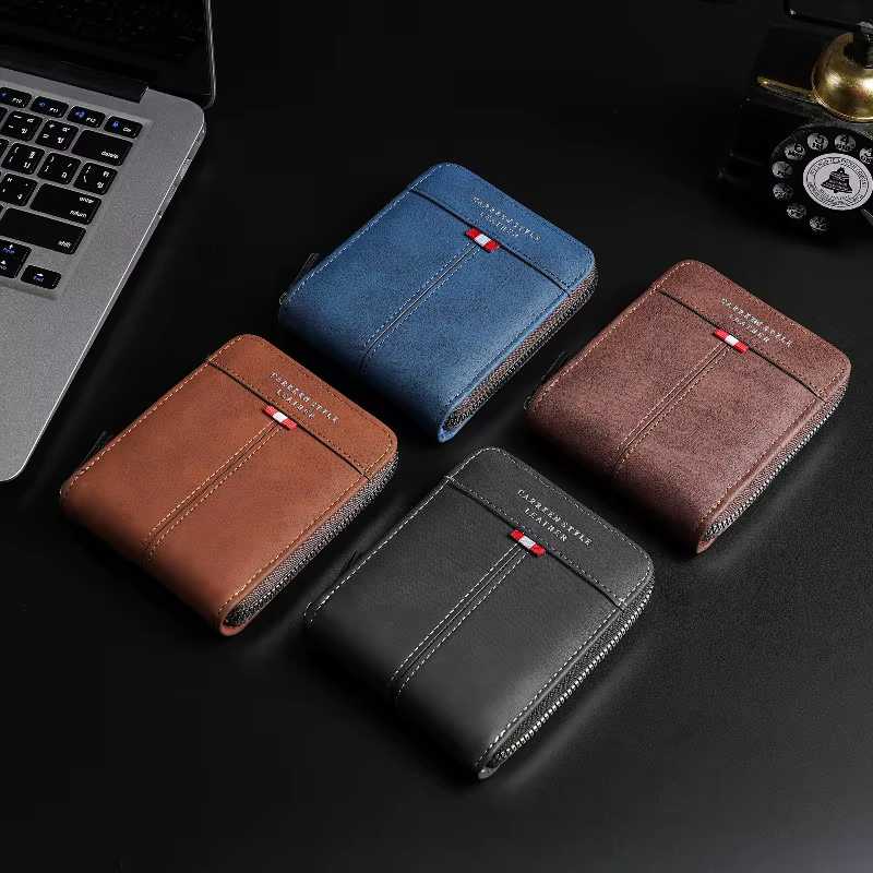 Portefeuille vintage pour hommes – Étui porte-monnaie et porte-cartes à fermeture éclair