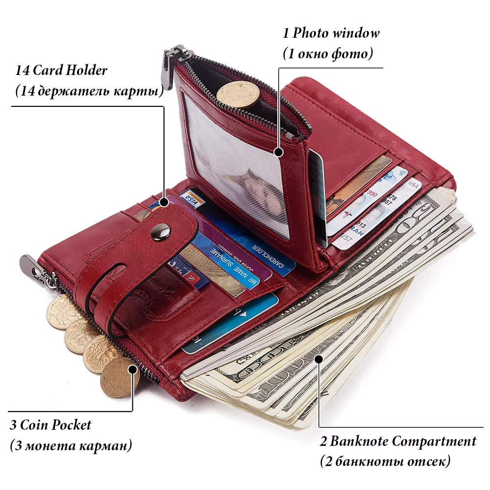GZCZ-Portefeuille en cuir véritable pour homme, poche à monnaie zippée, porte-cartes, super valeur, sac à main court, RFID, 100%