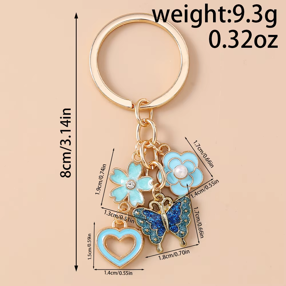 Porte-clés papillon mignon pour femmes et filles, pendentif en forme de cœur et de fleur, pour décor de sac à main, bricolage, porte-clés fait à la main, bijoux cadeaux