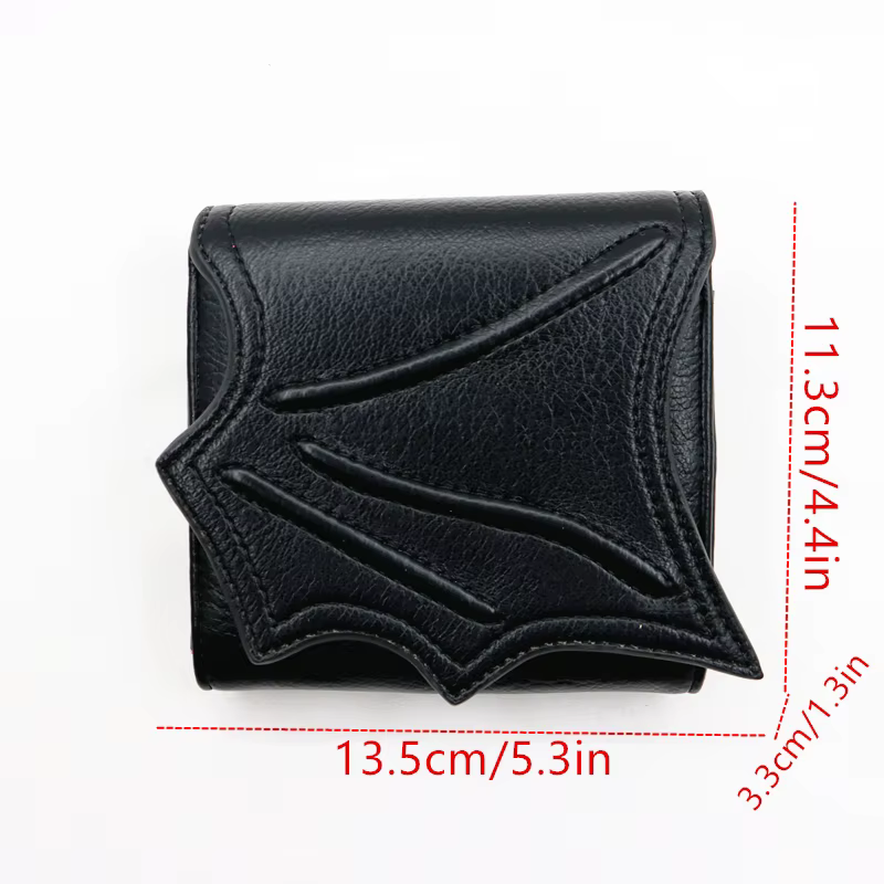 Portefeuille à ailes de chauve-souris en faux cuir noir végétalien