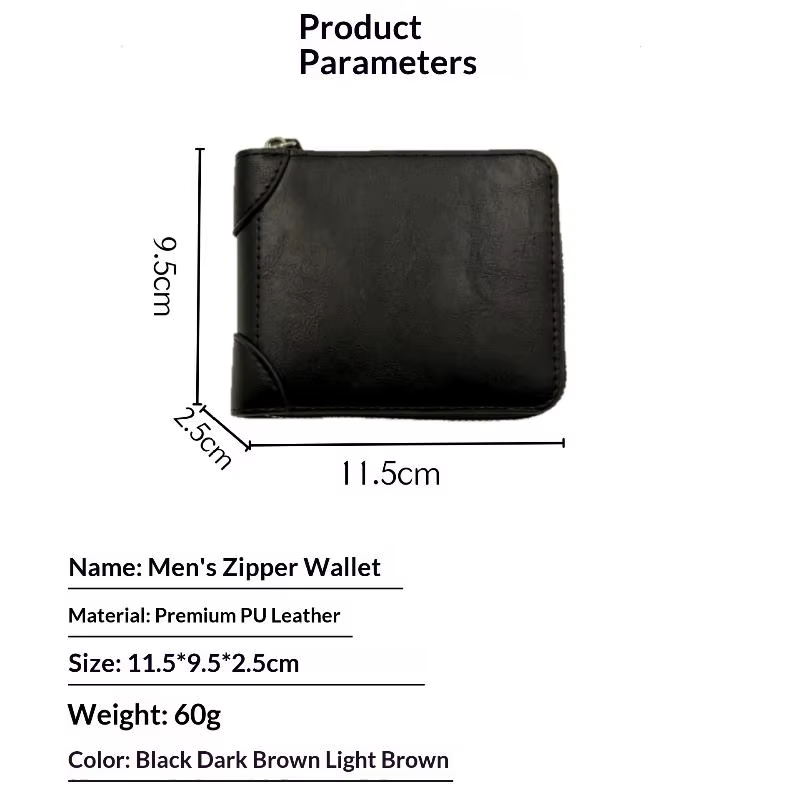 Portefeuille pour homme en cuir de qualité avec fermeture éclair