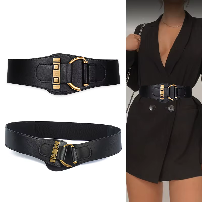 Ceinture Corset artificiel astique Noire pour Femme