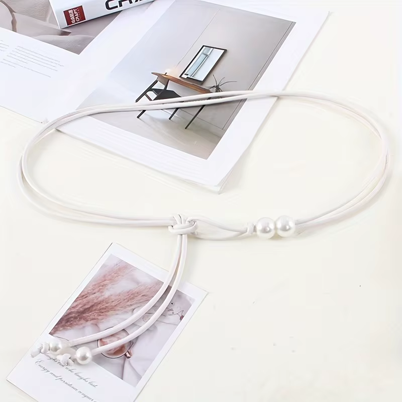 Ceinture fine réglable pour femmes, 1 pièce, avec Accents de perles brunes, cintré à la taille pour robes, chemises, vestes, rehausseur de Style jour à nuit