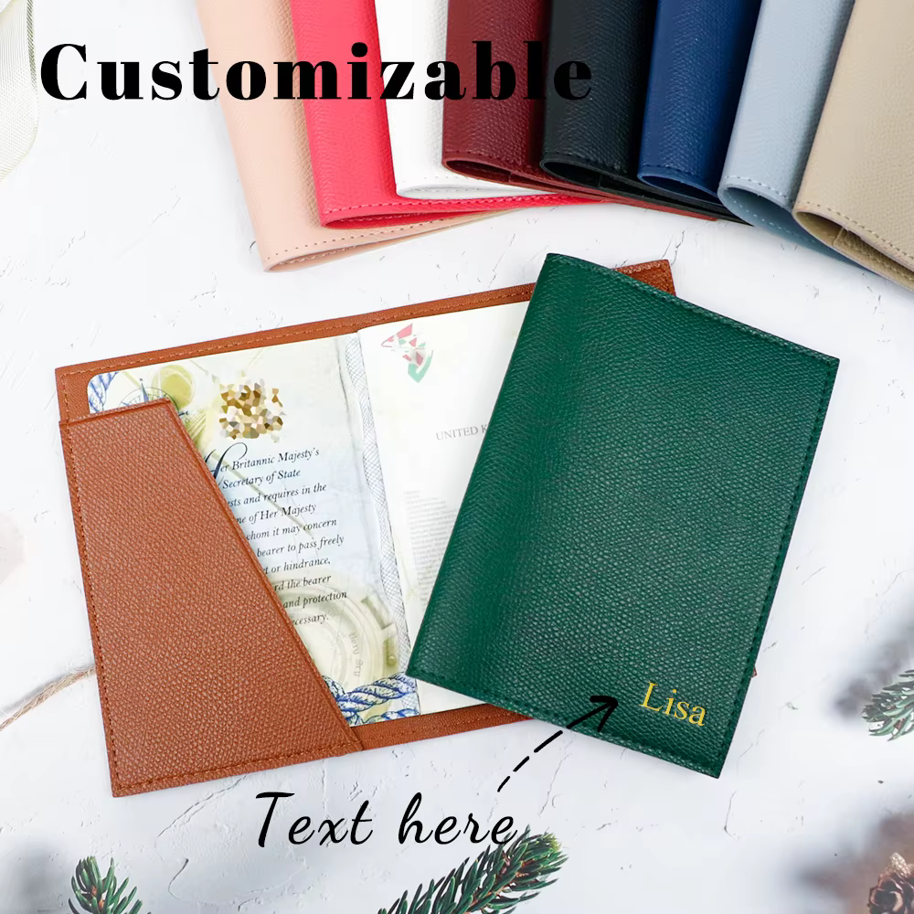 Porte-passeport en cuir pu avec lettres personnalisées