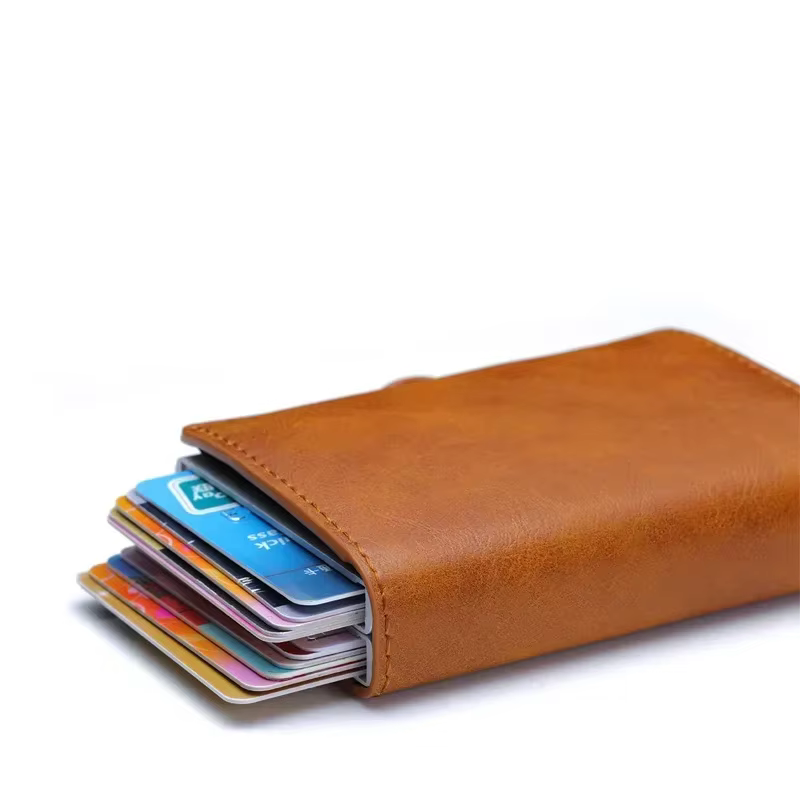 Carbone porte-carte de crédit hommes portefeuille RFID PU cuir métal moraillon