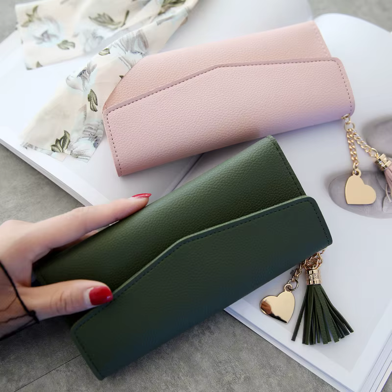 Portefeuille long élégant pour femme en cuir PU souple avec fermeture éclair simple – Noir