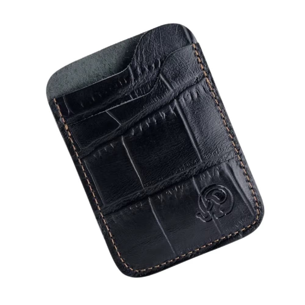 Porte-Cartes en Cuir Véritable pour Homme - Portefeuille Minimaliste Fin (9.8x7cm) avec 2 Fentes - Étui Compact pour Cartes