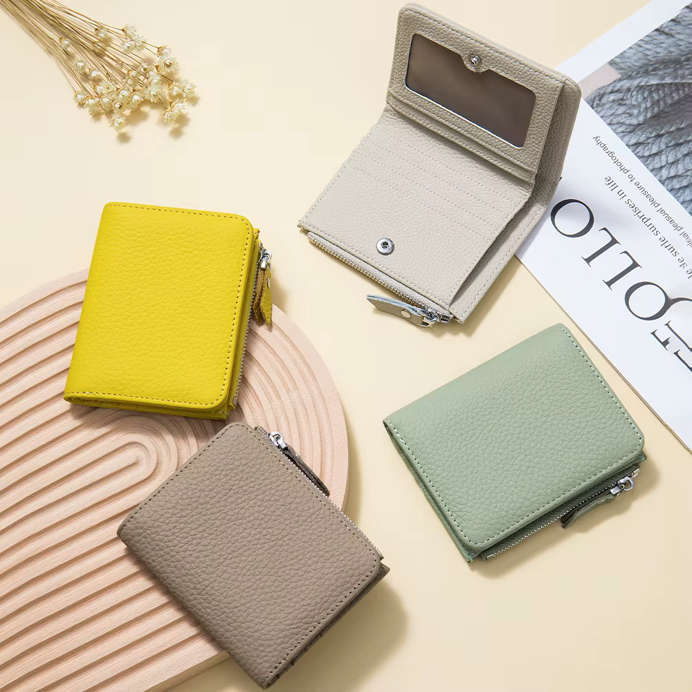 Portefeuille court en cuir véritable pour hommes et femmes