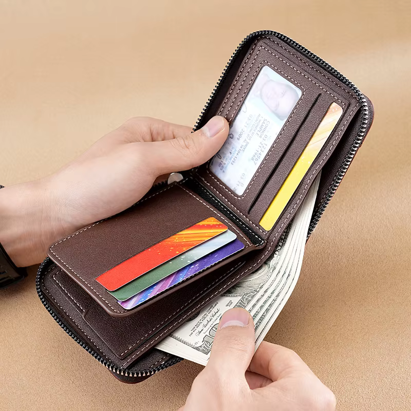 Portefeuille vintage pour hommes – Étui porte-monnaie et porte-cartes à fermeture éclair