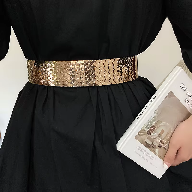 Ceinture en cuir élastique noir sans trous pour femmes