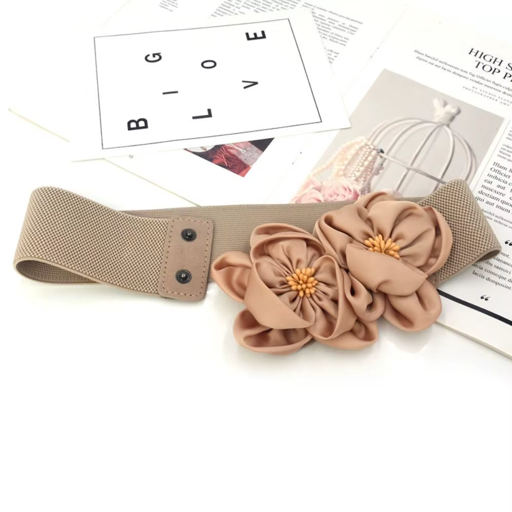 Femmes mode florale large ceinture élastique Chic décontracté grandes fleurs