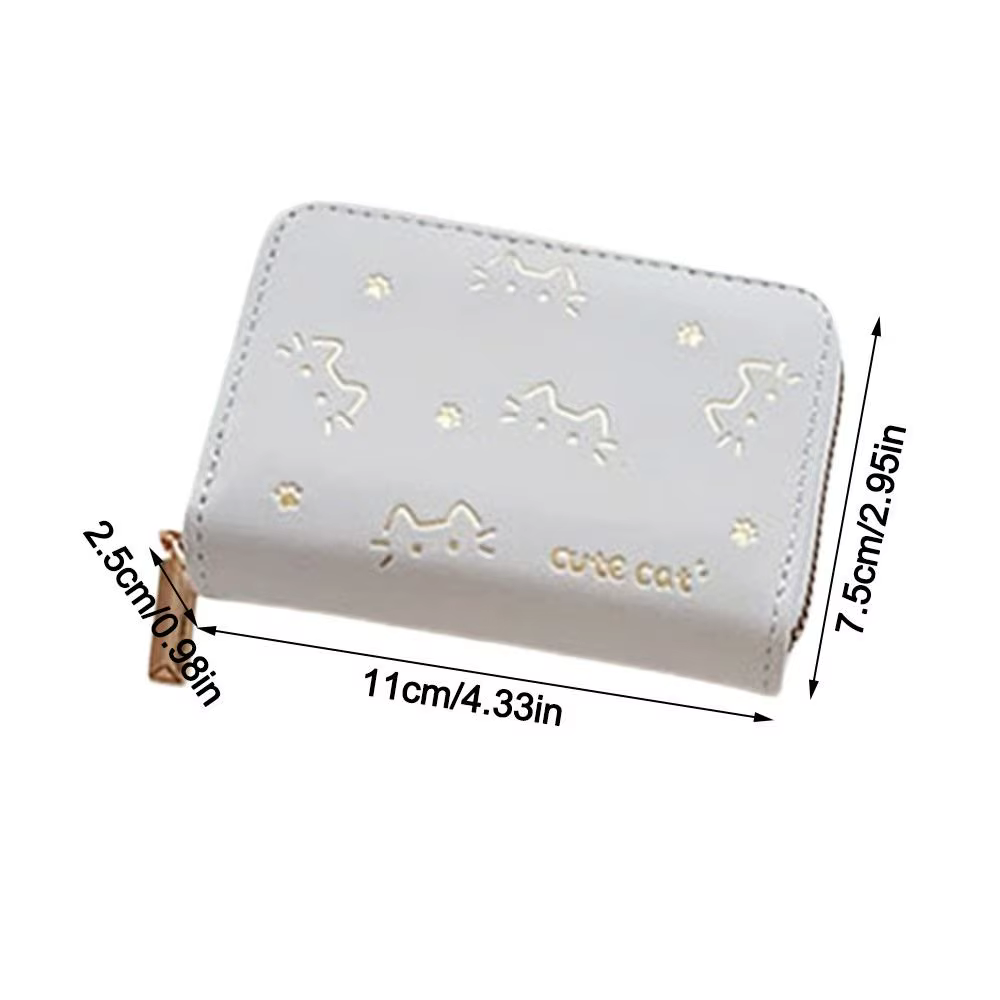 Nouveau portefeuille court en cuir PU motif chat plusieurs fentes pour cartes porte-carte organisateur léger sac à main