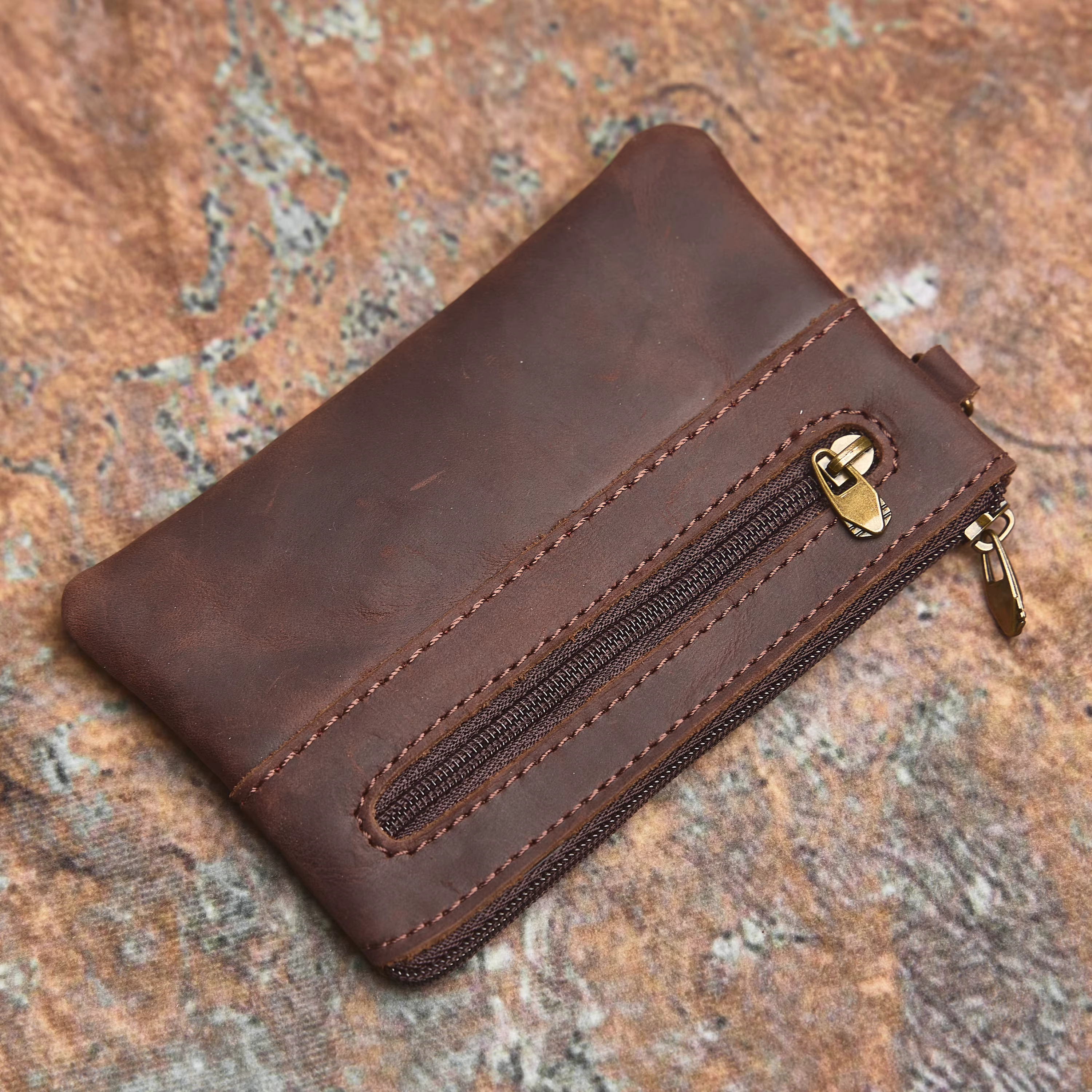 NASVA portefeuille en cuir véritable pour hommes rétro sac à monnaie fermeture éclair petit