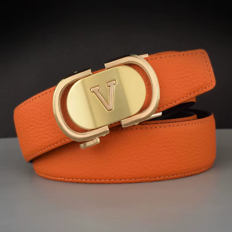 Ceinture en cuir pour hommes, boucle automatique bleue, plus de couleurs réglables, en cuir véritable blanc, ceinture en cuir de vache pour hommes, largeur lettre V
