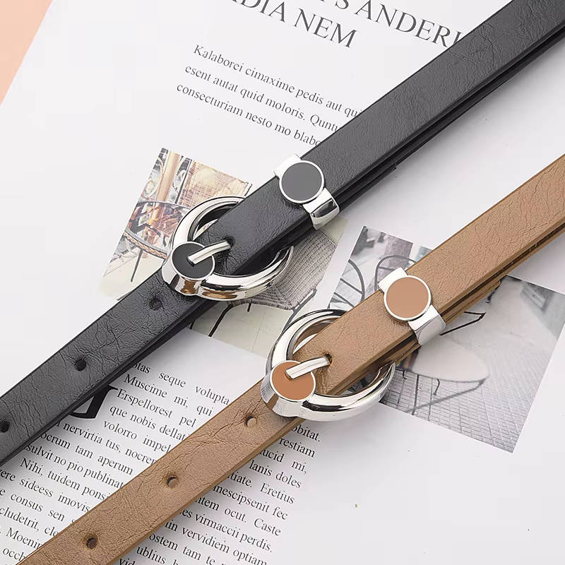 Ceinture pour femme tendance de style coréen avec boucle argentée – Ceinture minimaliste polyvalente et élégante – Ceintures décontractées en cuir tanné à l'huile
