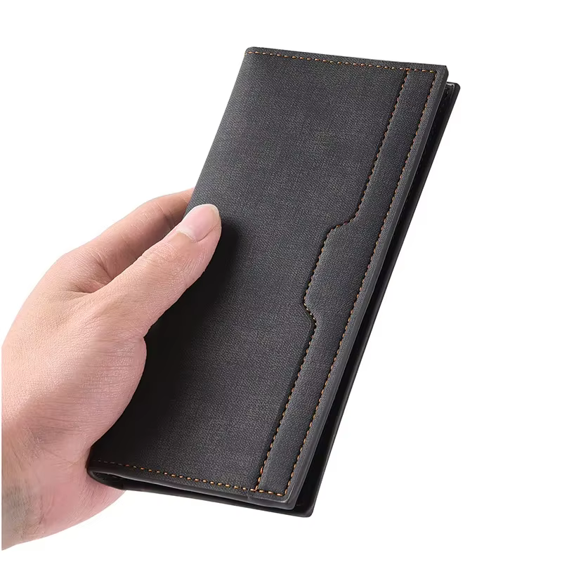 Portefeuille en cuir pour hommes porte-carte d'identité sac à main chéquier longue pochette à deux volets sac d'argent d'affaires homme portefeuilles Cartera Hombre Carteras