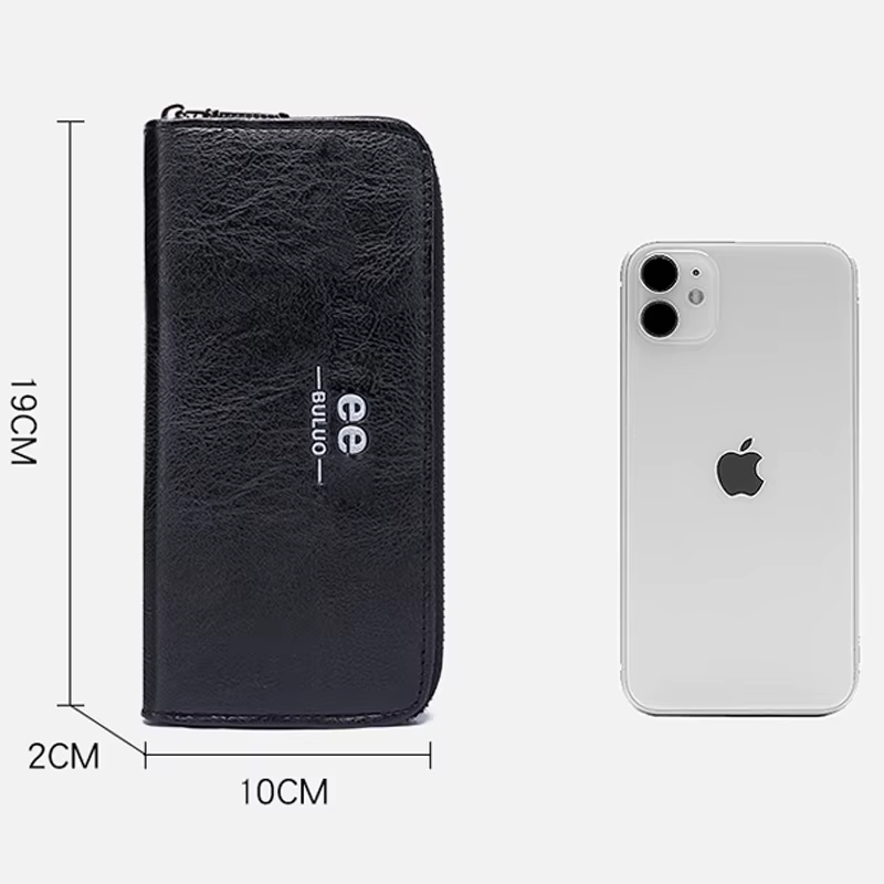 Portefeuille long en cuir pour hommes – Porte-monnaie intelligent de marque avec porte-carte de crédit