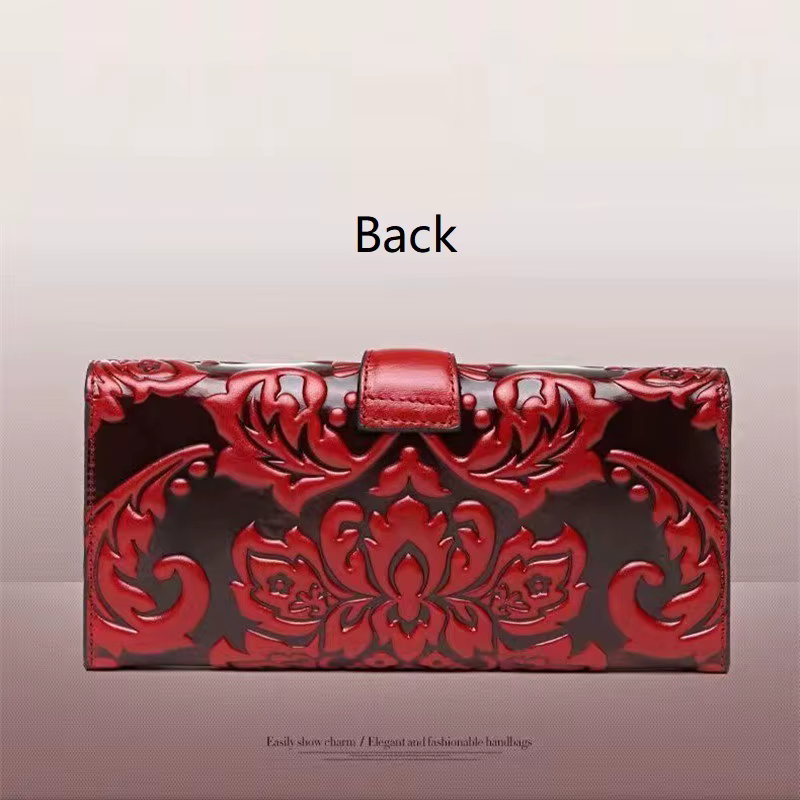 Portefeuille floral en cuir véritable pour femme